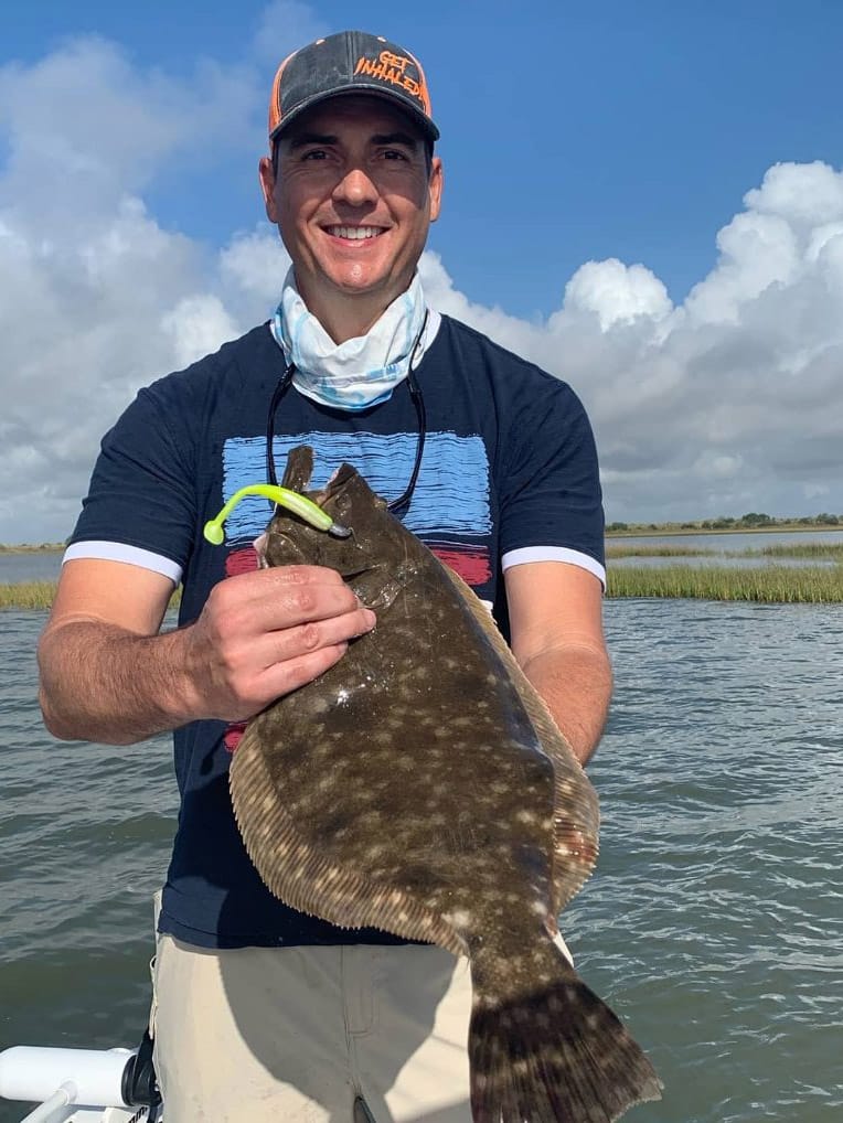 A nice flounder caught on a soft plastic lure.