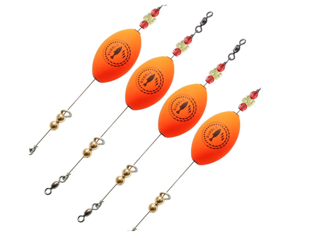 Orange, oval-shaped Bubble Fishing Popping Corks.