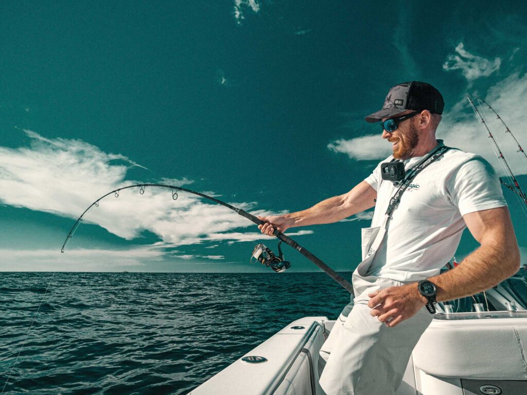 Bent rod while tuna fishing