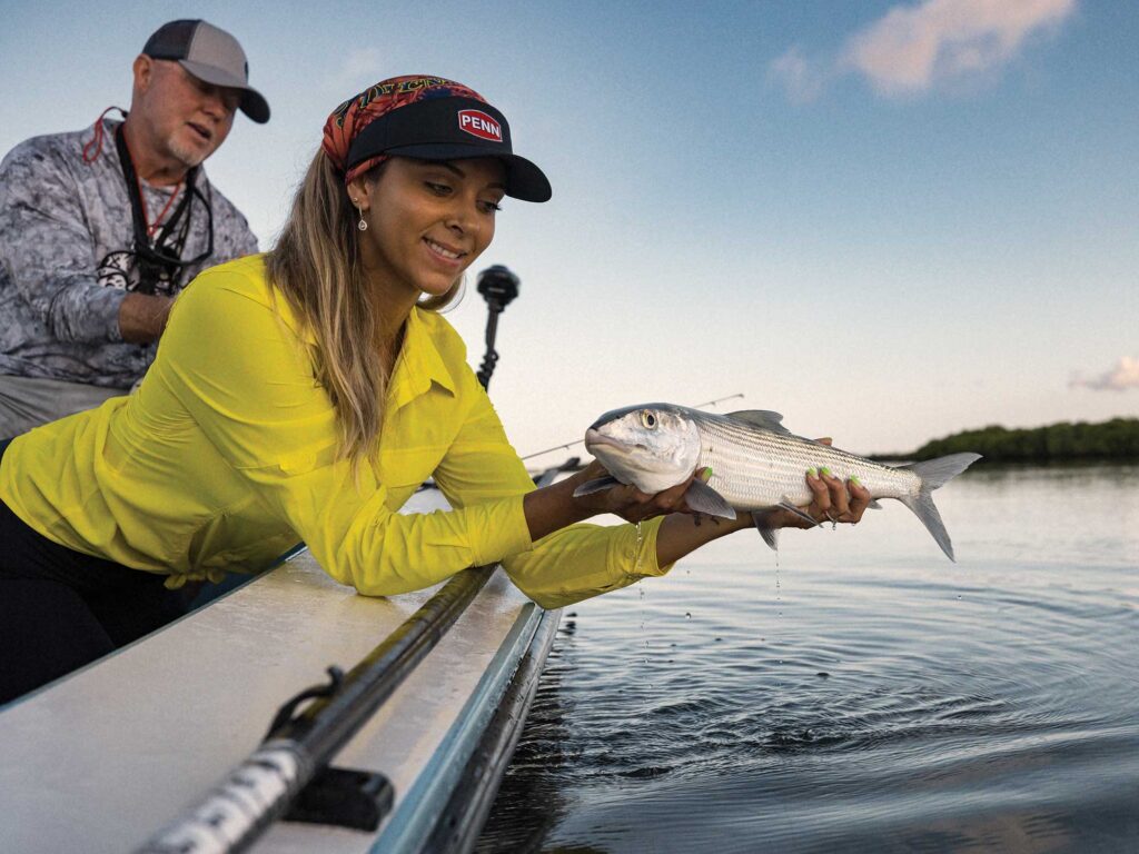 Angler with bonefish in the Keys