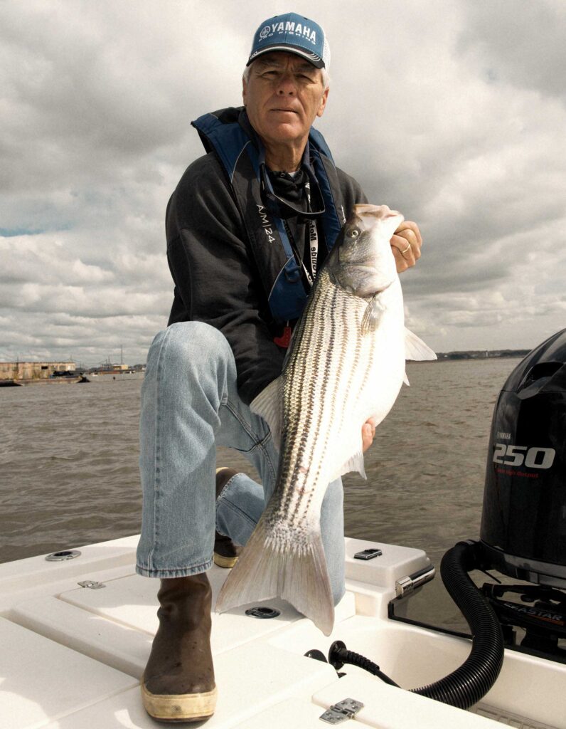 Fishing for striped bass from a bay boat