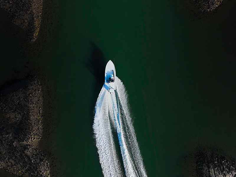 Overhead Shot of Shallow Running Flats Skiff flats skiff running shallow water
